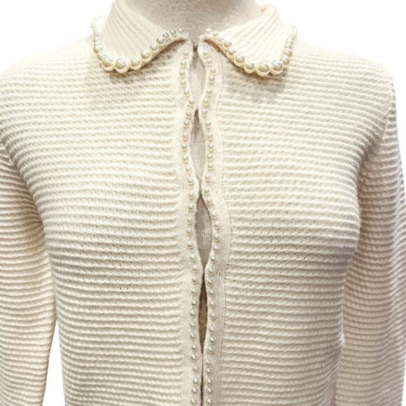 KNIT CARDIGAN AND SKIRT WITH FAUX PEARLS IVORY SIZE SMALL - Picture 5 of 11